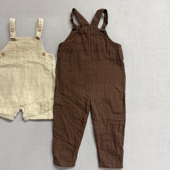 Jamie Kay Bundle of 2 Organic Cotton Muslin Overall Jumpers Sage Brown Unisex 4Y - Picture 3 of 9